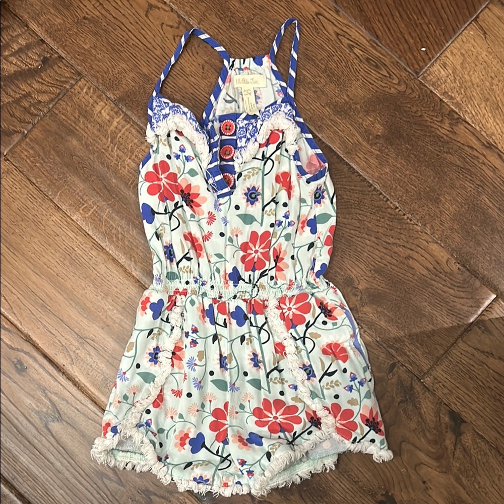 Matilda Jane Red and Blue Jumpsuit Playful Floral Design